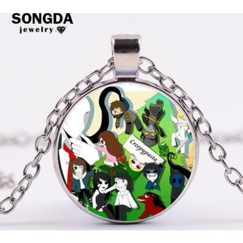 SONGDA Creepypasta Necklace for Fans Jeff the Killer Ticci Toby Clockwork Anime Patterns Glass Dome Long Necklace Gothic Jewelry
