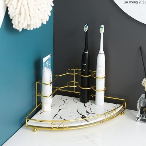 Modern Marbled Ceramic Bathroom Storage Tray with Metal Shelf Toilet Toothbrush Bathroom Supplies Cosmetic Corner Storage Rack