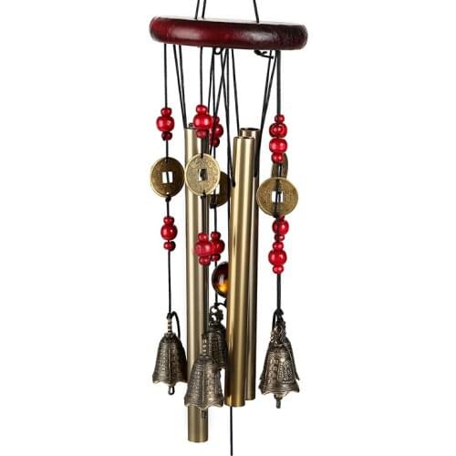Balcony Decoration Copper Bell Pendant 4 Metal Sound Tubes Dragon Bells Wind Chime Home Garden Yard Hanging Decor