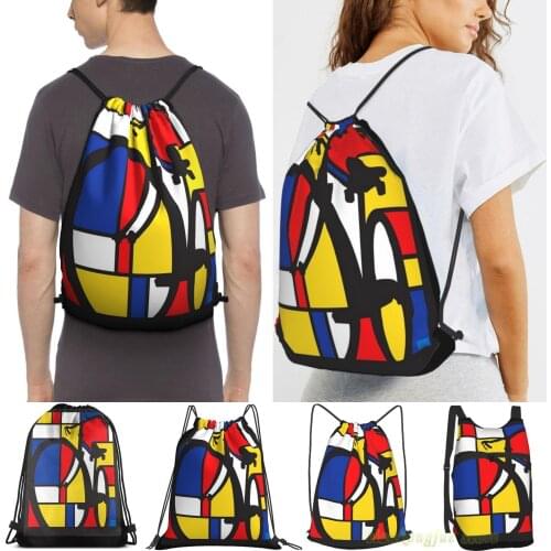 Unisex Drawstring Bags Mondrian Bicycle Women Drawstring Backpacks Men Outdoor Travel Backpacks Training Fitness Bag