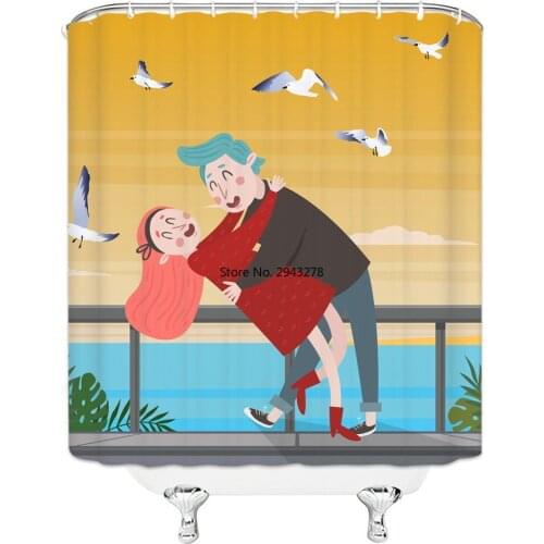 Uniquely Designed Cute girl Comic Hanging Shower Curtain Waterproof Polyester Fabric Home Bathroom