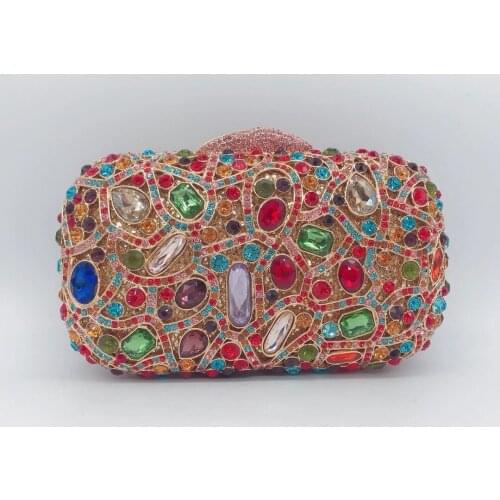 High Quality Red/Purple/Green Rhinestone Clutch Gemstone Wedding Party Purse XIYUAN Womens Crystal Evening Clutches Handbags