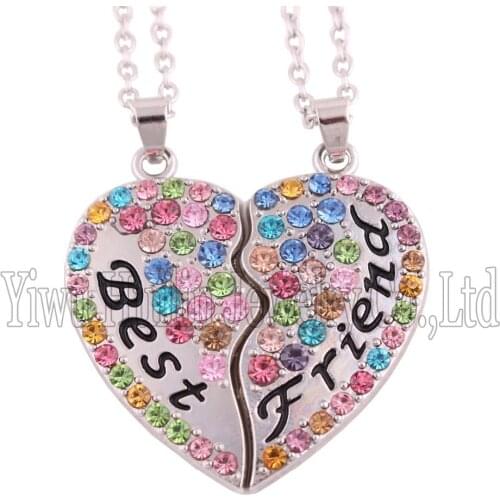 1.5" *1.5" inches 1set/2pcs Best Friend crystal Break Heart Forever BFF pendant with link chain necklace family member Jewelry