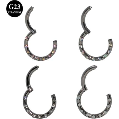 1Piece 16g G23 Titanium CZ Gem Segment Hinged Rings Septum Nose Clicker Piercing Nose Lip Earrings Helix Nose Piercing Jewelry