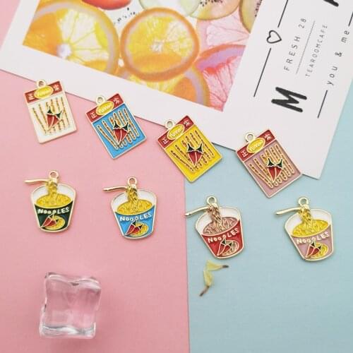 10pcs Drop Oil Snacks Metal Charms Spicy Strips Instant Noodles Enamel Charm Pendants Bracelet Earring For Jewelry DIY Accessory