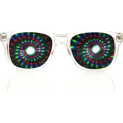 10pcs Packs Spiral Plastic Laser Diffraction Refraction Glasses–3D Rave Prism Grating Glasses Rainbow Firework Spirals