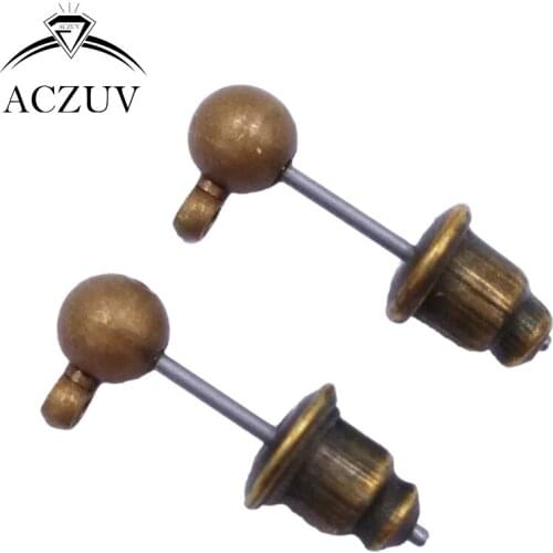 1000pcs Antique Bronze 3mm 4mm 5mm 6mm Ball Earring Post Pin with Bullet Earring Backs Jewelry Findings PEP015