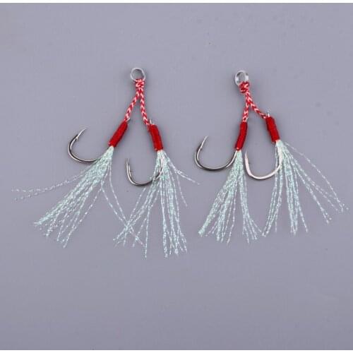 2pcs Assist Jig Fishing Hooks, Stainless Steel Live Bait Fishing Hooks with Strong PE Braid Line
