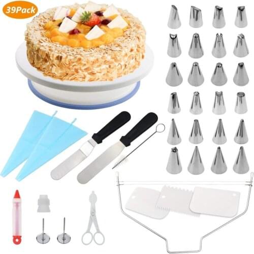 39PCS Cake Decorating Tools set Icing Tips Turntable Pastry Bags Couplers Cream Nozzle Baking Tools Set for Cupcakes Cookies