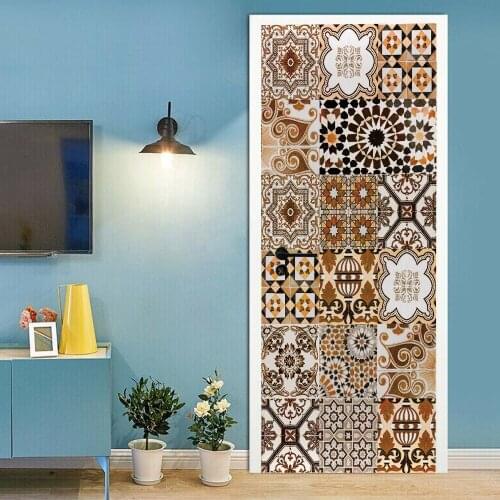 3D creative Colorful tiles door stickers wall stickers self-adhesive waterproof removable