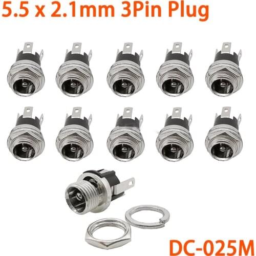 10/5pcs DC-025M 5.5 x 2.1mm 3-Pin DC Power Supply Socket Female Jack Panel PCB Mount DC Connectors 3 Pins 5.5 * 2.1mm DC-025M