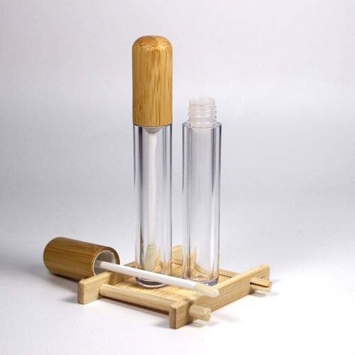6ml Natural Bamboo Cap Lip Gloss Tube Cosmetic Plastic Transparent Lip Gloss Packaging Empty Container