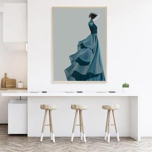 Abstract Blue dress Girl Canvas Paintings Wall Art Prints Poster Living Room Decor Decorative Paintings Wall Home Decor
