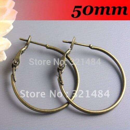 Free ship! 50mm 200PCS Antique bronze Circle French Hoop Earrings Hook Wires Loops Jewelry Findings Accessories