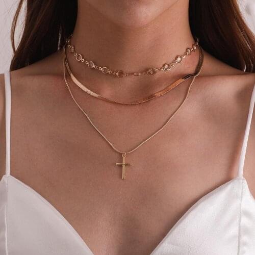 Fashion Multilayer Hip Hop Long Chain Cross Necklace For Women Jewelry Gifts Key Pendant Necklace Accessories
