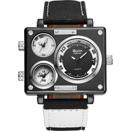 OULM Japan MOVT Quartz 3 Dial Big Wrist Watches Men Brand Original Fashion Canvas Strap Casual Watch Relogio Masculino marca