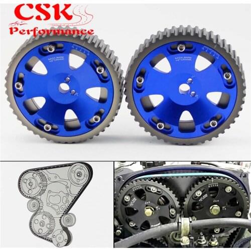 Racing Timing Belt Cover + Cam Pulley + Timing Belt Fits For Lancer Evolution 4G63 EVO 4 5 6 7 8 Blue,Gray