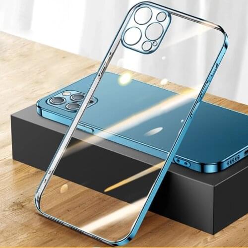 Luxury Square Frame Plating TPU Transparent Phone Case for iPhone 11 12 Pro Max XR XS X 7 8 Plus SE 2020 Soft Clear Cover Coque