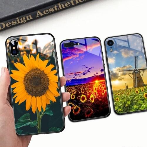 For 11pro max Case Summer Sunset Sunflower Floral Flower Glass back Phone Case Fundas Coque For iPhone 6 6S 7 8 Plus X XR XS MAX