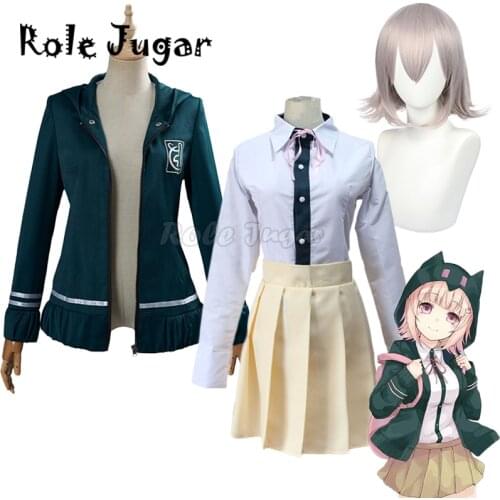 Chiaki Nanami Cosplay Costume Danganronpa 2 School Uniform Suit And Wig Japanese Anime Cosplay Halloween Costume For Women Girls