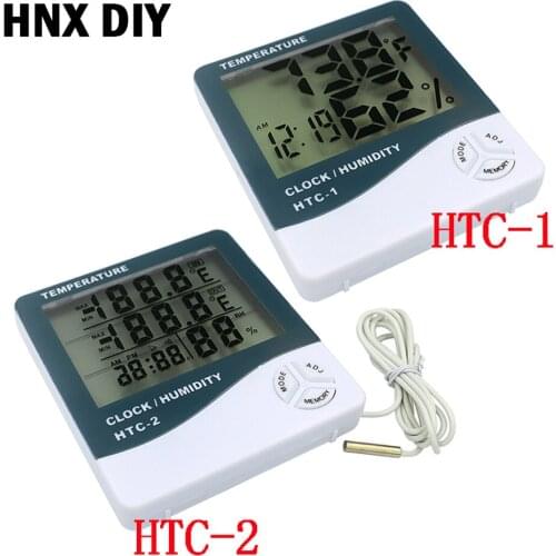 HTC-1 HTC-2 LCD Digital Thermometer Hygrometer Weather Station Temperature Humidity Tester Clock Alarm Wall Sensor Probe LCD