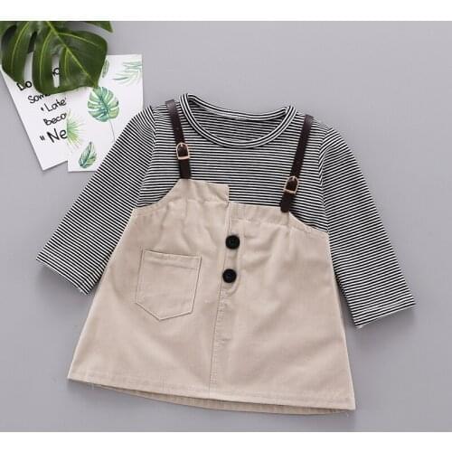 Children Clothes 2020 Autumn New Products Girls Striped Color Matching Long-sleeve Dress Baby Girl Fake Two-piece Princess Dress
