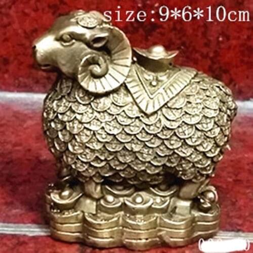 Chinese ancient copper manual sculpture of a sheep with coin statue