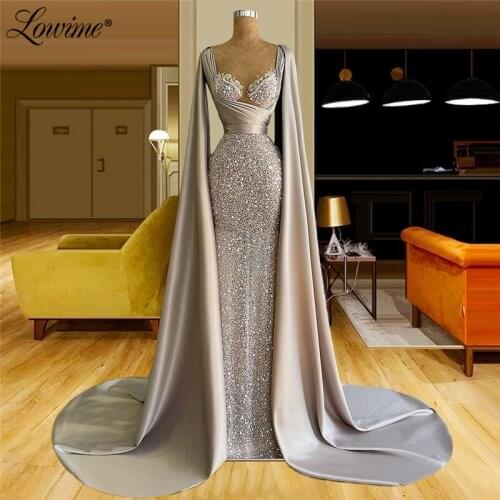 Dubai Elegant Evening Dresses Long Beaded Plus Size Islamic Turkish Women Party Gowns Arabic Prom Dress Robe De Soiree 2021