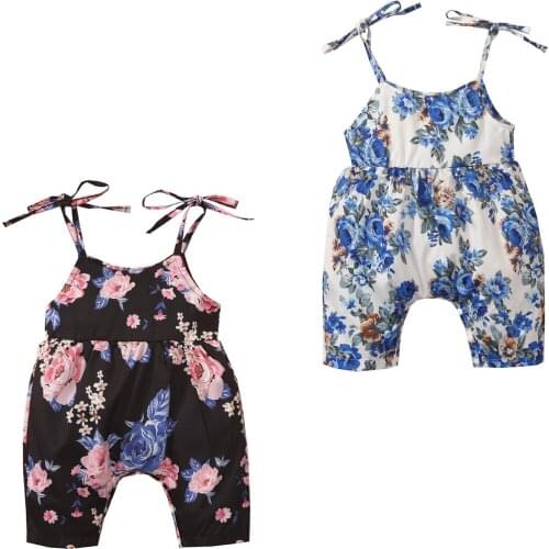 FOCUSNORM 0-18M Newborn Baby Girl Rompers Sleeveless Strap Floral Printed Jumpsuit Playsuit Outfits Summer Clothes