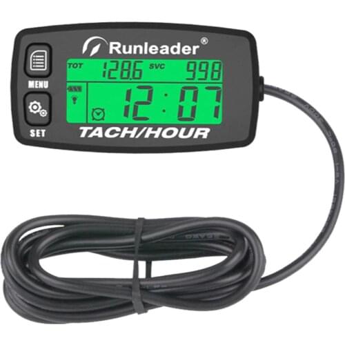 Engine Hour Meter Inductive Tachometer Gauge Alert RPM Backlit Resettable Tacho Hour Meters for Motorcycle ATV Lawn Mower