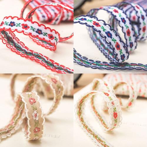 Quality 1.2cm micro perspective rural small floral embroidery national wind ribbon lace fabric
