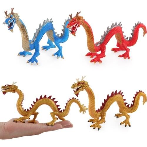 Chinese Dragon Figure Collectible Toys Red/Yellow/Blue Animal Action Figures Kids Sandtable Scene Toy