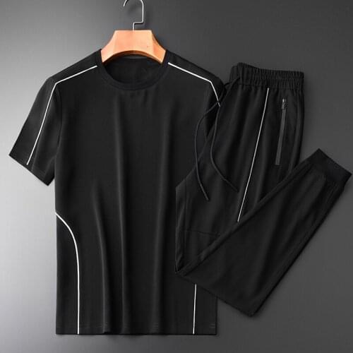 Classic Mens Sets (T-SHIRTS+PANTS) Luxury White Lipping Design Summer Sport Man Sets Plus 4xl Casual Slim Mens Set With Pant