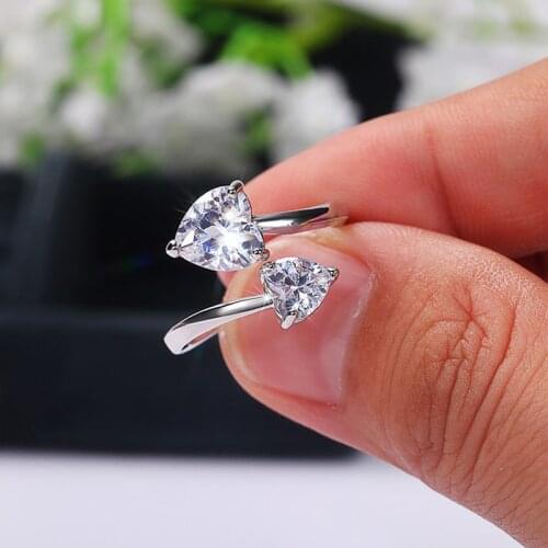 Huitan Novel Design Silver Color Heart CZ Rings Crystal for Women High Quality Wedding Accessories Statement Rings Wholesale Lot