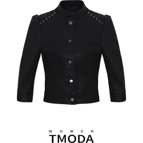 TMODA274 Autumn Winter Women Faux Leather Jackets Coats Lady Pu Motorcycle Black Rivets Short Coat Streetwear Biker Outerwear