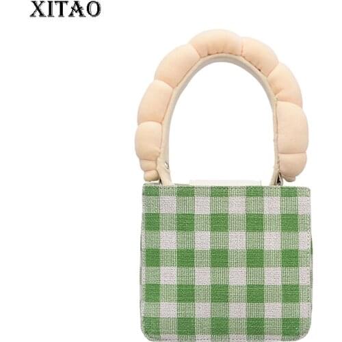 XITAO Small Square Bag Shoulder Bag Refreshing Lattice Print Retro Style Female Bag Cute Portable Linen Commuter WMD3103