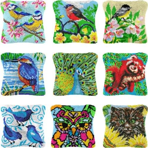 Latch Hook Cushion Cardinal Birds Pillow Case Crochet Hobby & Crafts DIY Yarn for Embroidery Art Cushion Cover Sofa Bed Pillow
