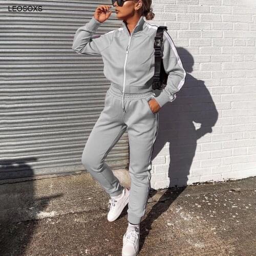 New Solid Color Zipper Sports Fashion Suit In Autumn And Winter 2021 Joggers Lounge Wear Outfits For Women