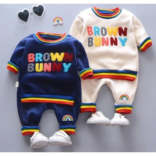 Boys Girl Clothing Suits Baby Embroidery Letters Velvet T Shirt Pants 2Pcs/Set Spring Infant Clothes Toddler Children Tracksuits