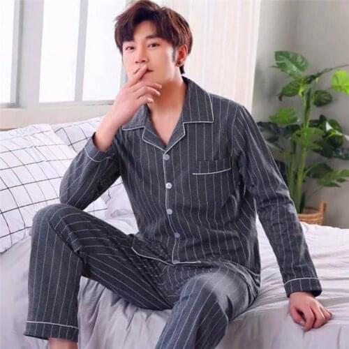 Pajama Set Men Fashion Plaid Printing Autumn Winter Sleepwear Pajamas Pyjamas Set 3XL Casual Male Homewear Home Clothes