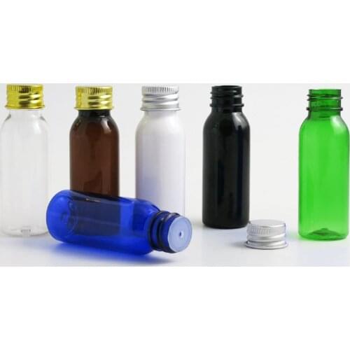 50 x 30ml High Quality PET Plastic Perfume Bottle 30cc Round Shoulder Aluminum Metal 1oz Screw Cap Fragrance Container