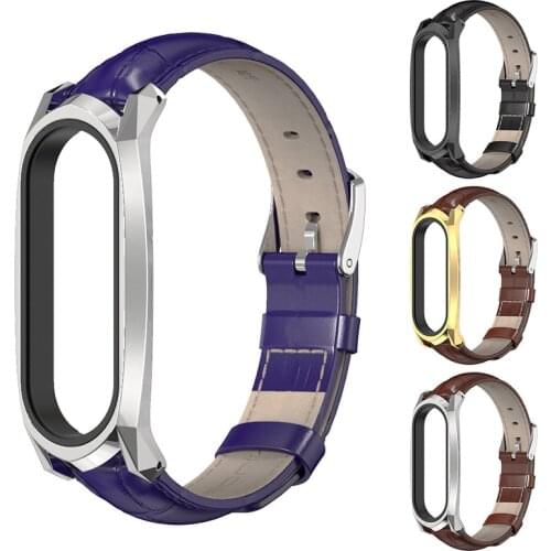 2021 Fashion Leather Strap For Xiaomi Mi Band 6/5/4/3 Watchband Genuine Leather Band Strap With Frame For Mi Band 6 5 4 3 Watch
