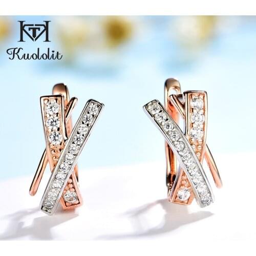 Kuololit 585 Rose Gold Luxury Clip Earrings for Women Genuine 925 Sterling Silver Color Separate Earrings for Engagement New
