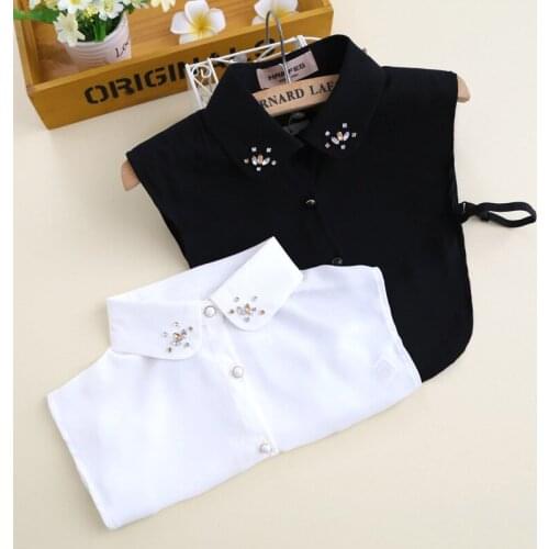 Chiffon Fake Collar Half Shirt Decor Ladies Shirt Fake False Collar For Women Black White Detachable Collar Lapel Faux Col Tie