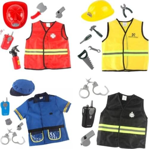 Funny Construction Worker Costume Kit Kids Boys Children Role Play Toy Set Career Costumes Heavy Worker Cosplay