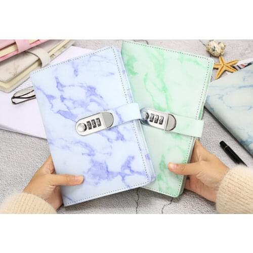 A5 Students Coded Lock Notebook Creative Code Key Lock Thick Handnotes Classic Marbling Writing Notepad Diary Book