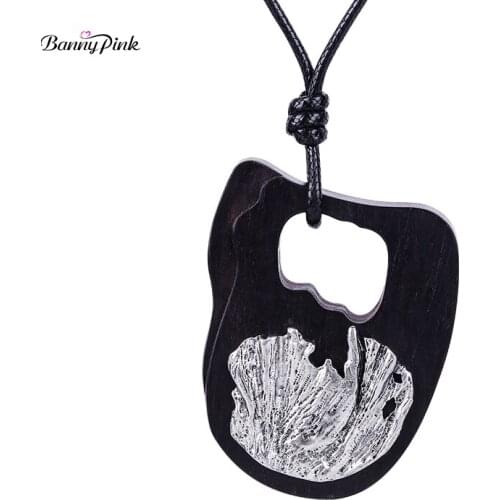 Banny Pink Chunky Wood Pendant Necklace For Women Ethnic Dangle Necklace Long Chain Necklace Fashion Jewelry Colliers Bijoux