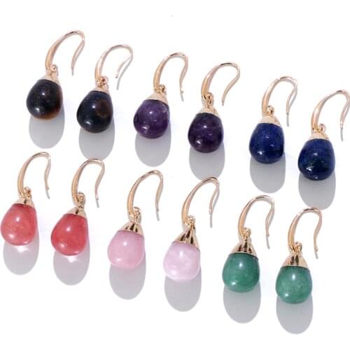 KOMi Pure Handmade Natural Stone Amethysts Agates Turquoises Green Aventurine Dangle Earrings for Women Copper Drop Earrings