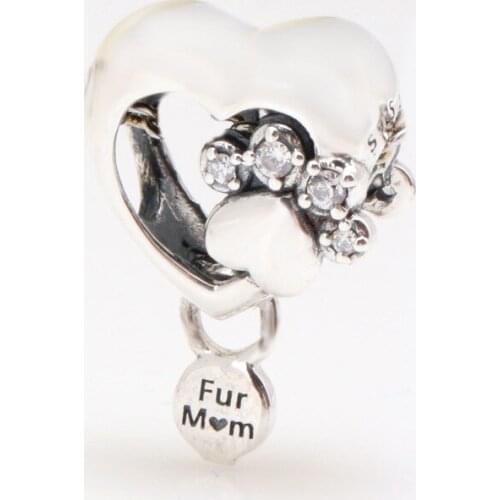 Authentic 925 Sterling Silver Heart Shaped Bead With Shining Claw Footprints Fit Original Pandora Bracelet For Women Diy Jewelry