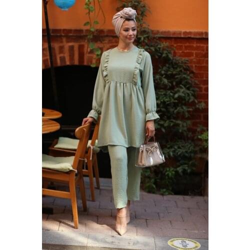 Women 2 Pieces Combine Set Long Hijab Dress Islamic Clothing Europe Lady Femme Muslim Fashion Arabic Clothes Ramadan Tracksuit